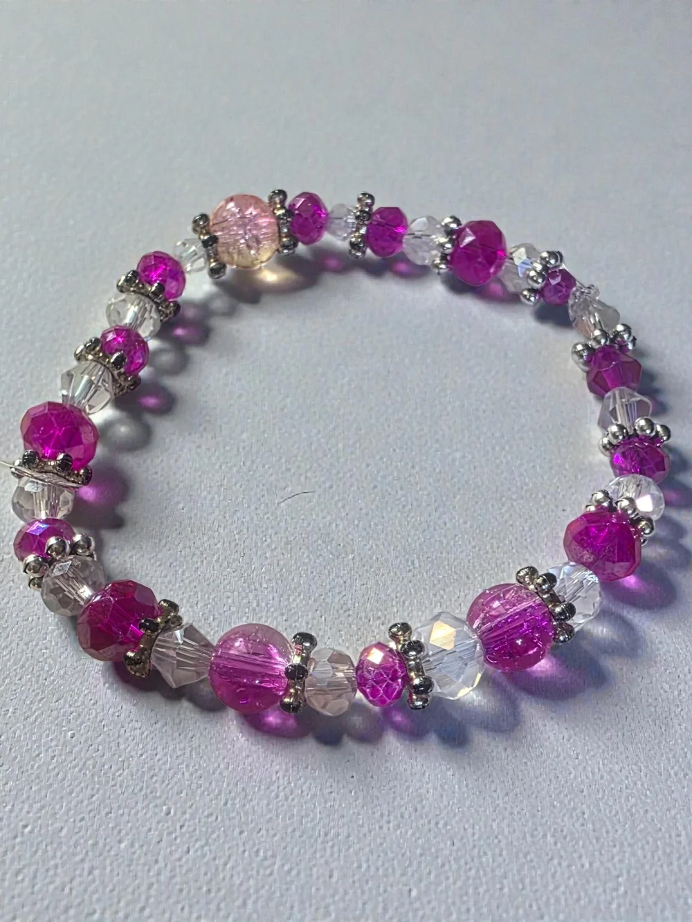 Magenta & Clear Crystal Beaded Stretch Bracelet